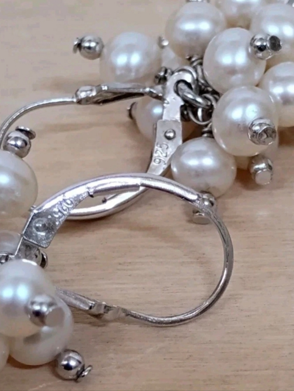 925 Sterling Silver Faceted Rock Crystal Quartz & Pearl Drop Earrings. - Picture 4 of 4